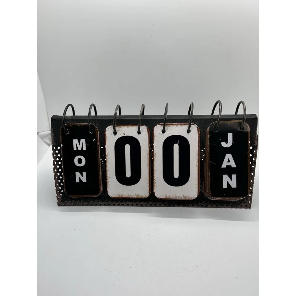 Perpetual Office Desk Flip Calendar Black Metal Months‎ Home Decor Retro antique